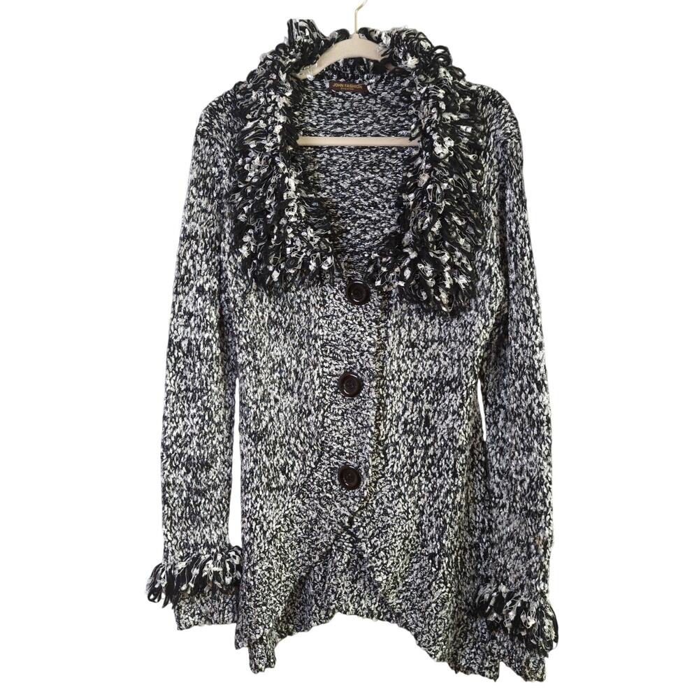 John Fashion Sweater Womens Large Black Speckled Cardigan‎ Wool Blend